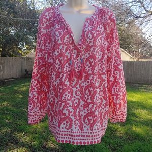 ECU BODEN coral & white peasant top w/tie sz 12 US